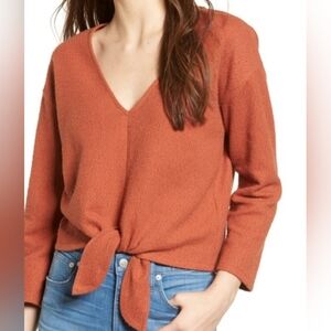 Madewell Texture And Thread Tie-Front Long Sleeve Terry Cloth V-Neck Top Size XL